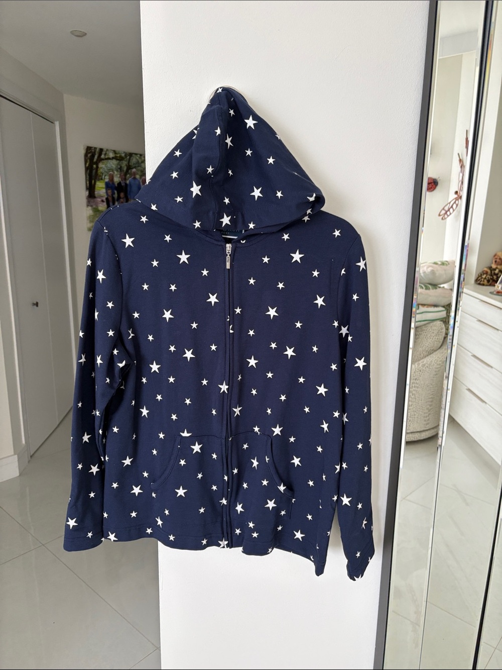 Karen Scott Navy Hooded Zip-Up Jacket with White Star Print